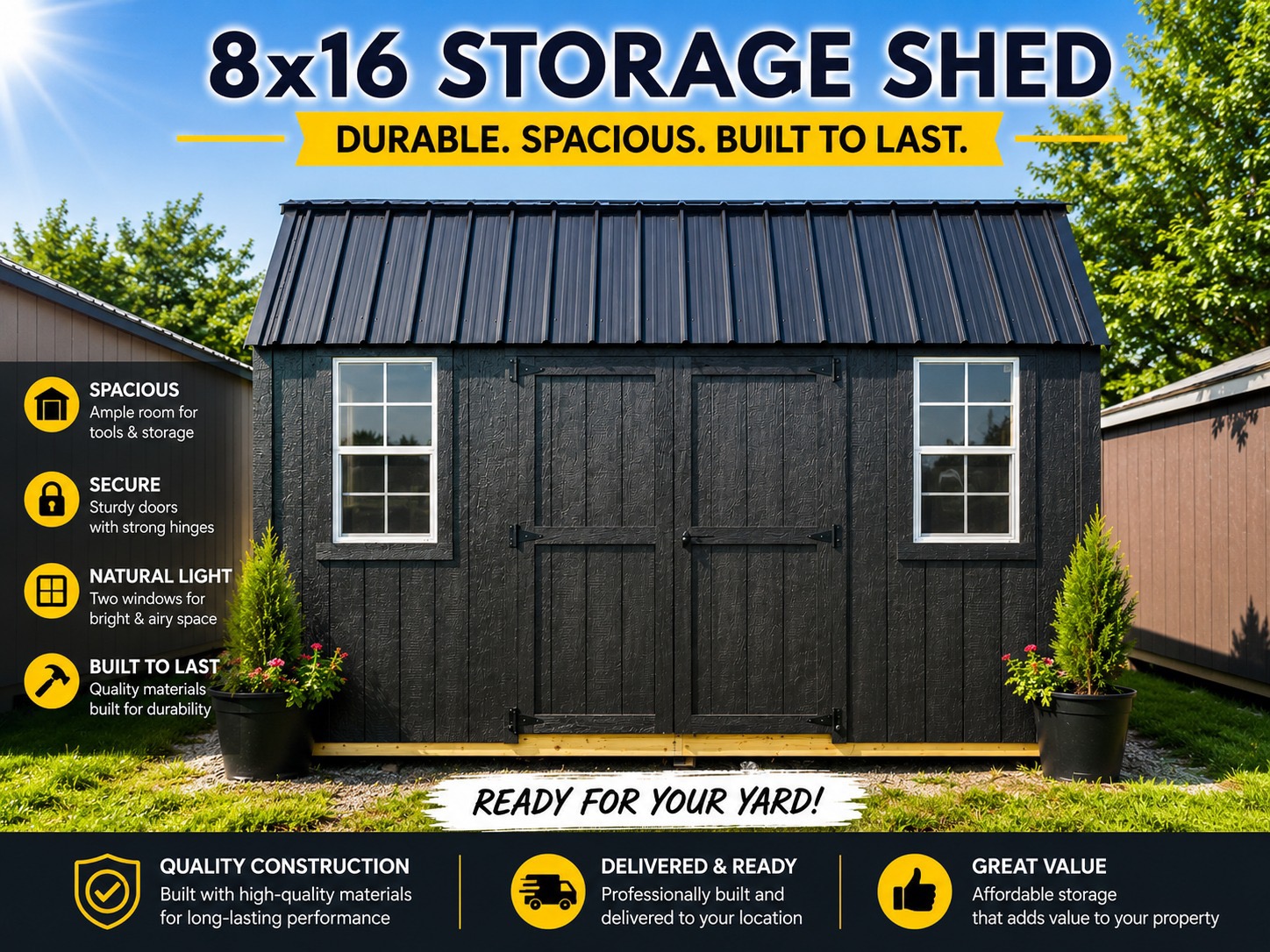 8x16 Side Lofted Barn Shed Cabin